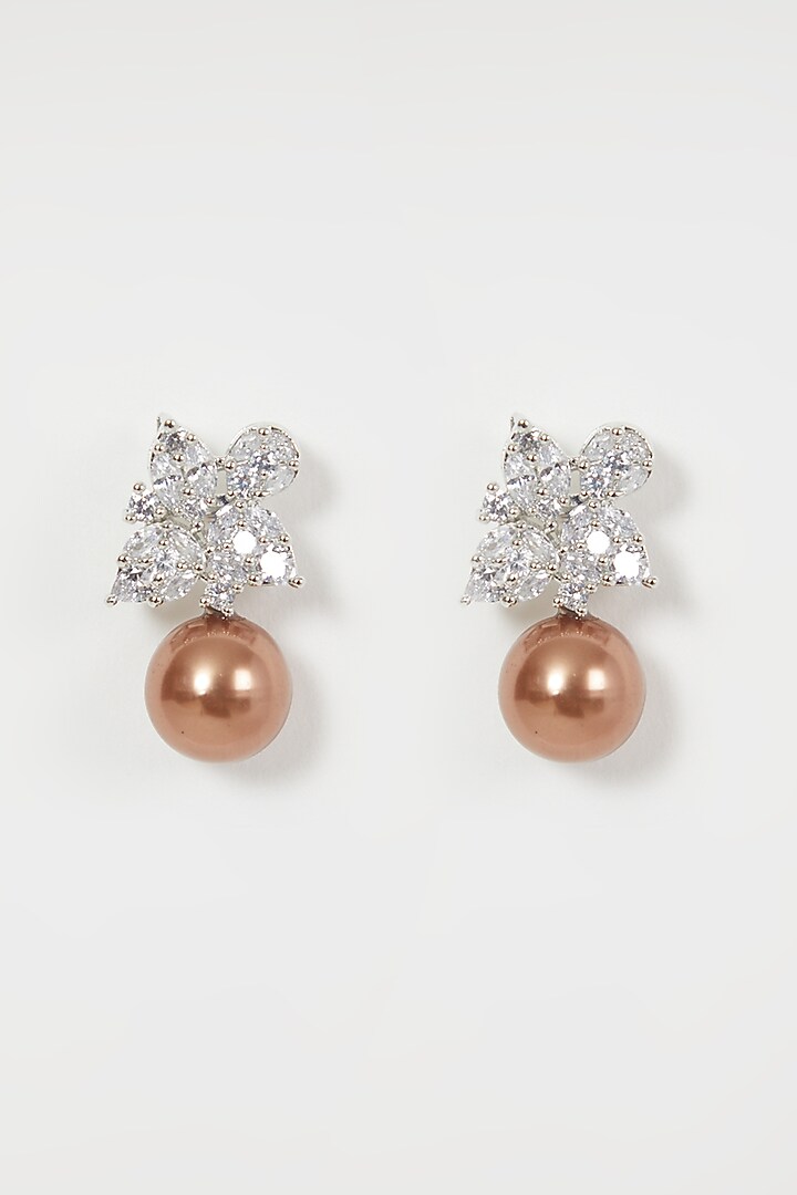 White Finish Diamond & Pearl Earrings by Aster at Pernia's Pop Up Shop