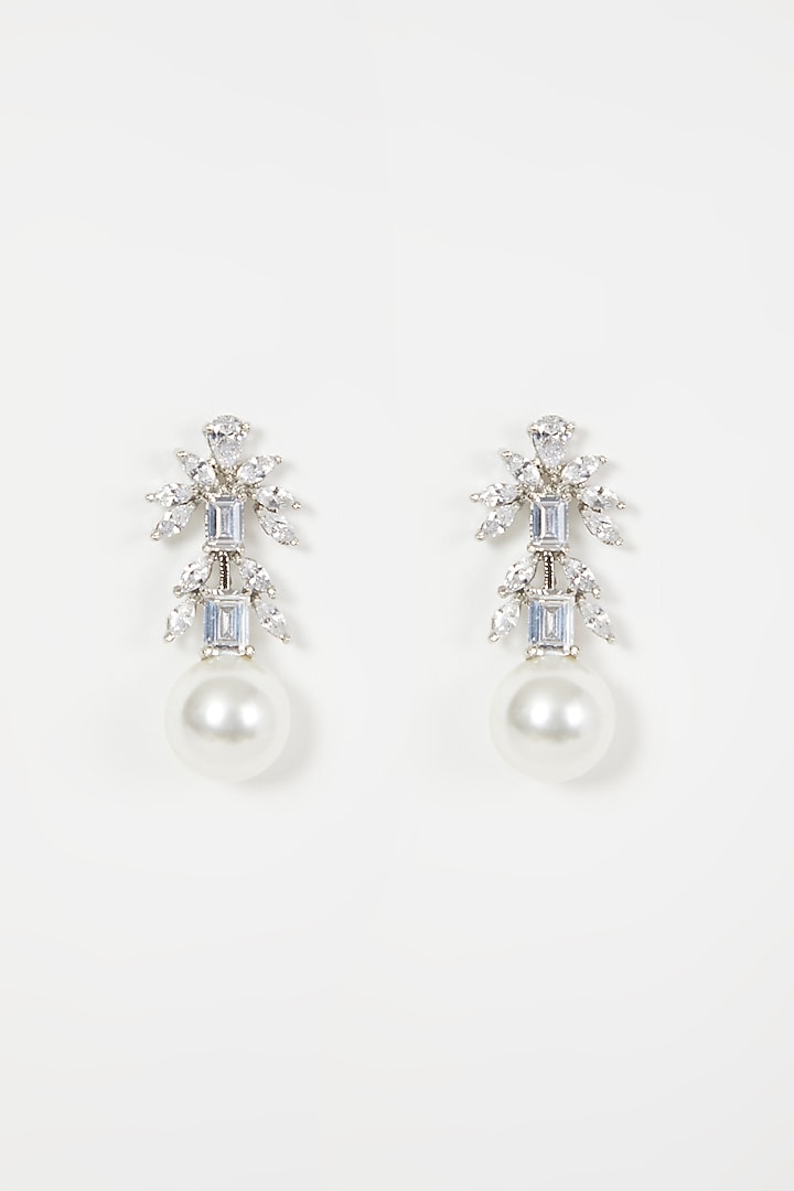 Black Rhodium Finish Zircon & Pearl Earrings by Aster at Pernia's Pop Up Shop