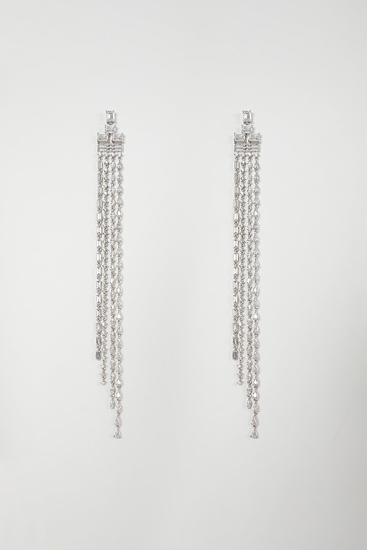 White Finish Diamond Dangler Earrings by Aster at Pernia's Pop Up Shop