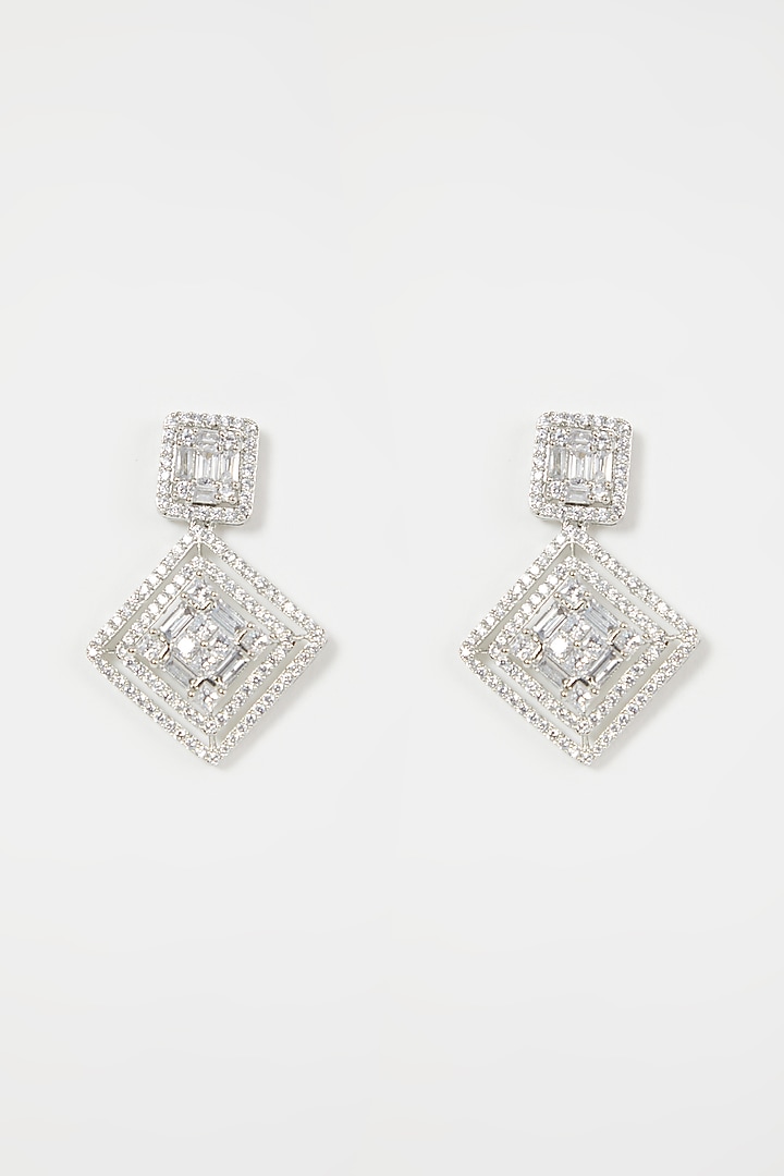 White Finish Zircon Dangler Earrings by Aster at Pernia's Pop Up Shop