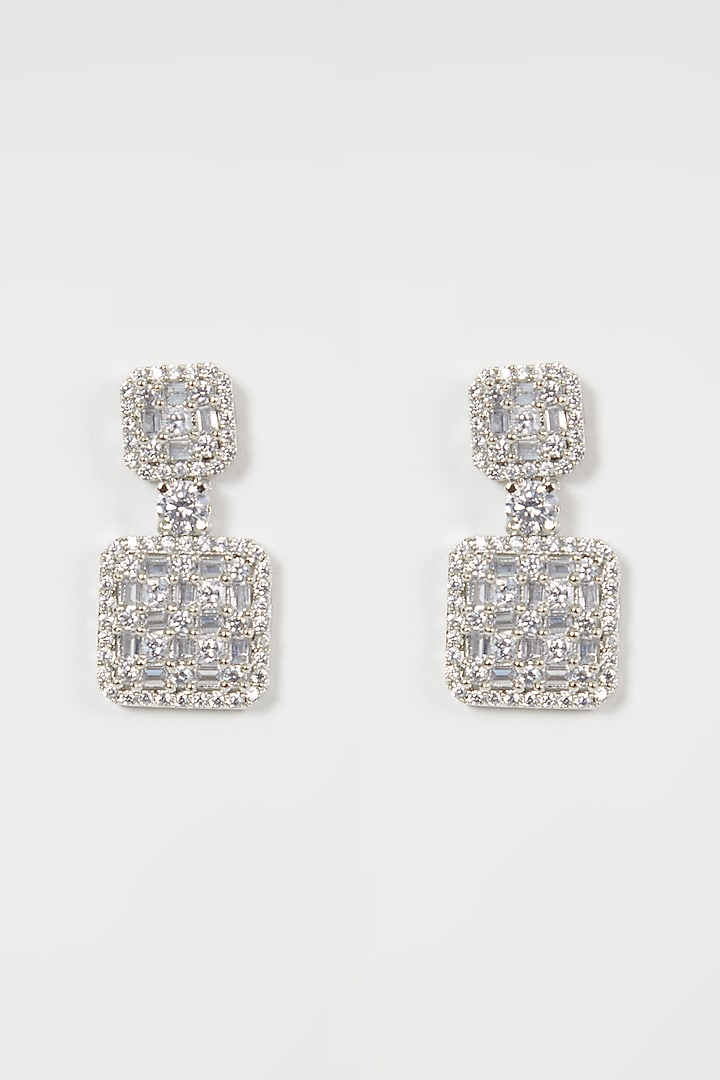 White Finish Zircon Square Dangler Earrings by Aster at Pernia's Pop Up Shop