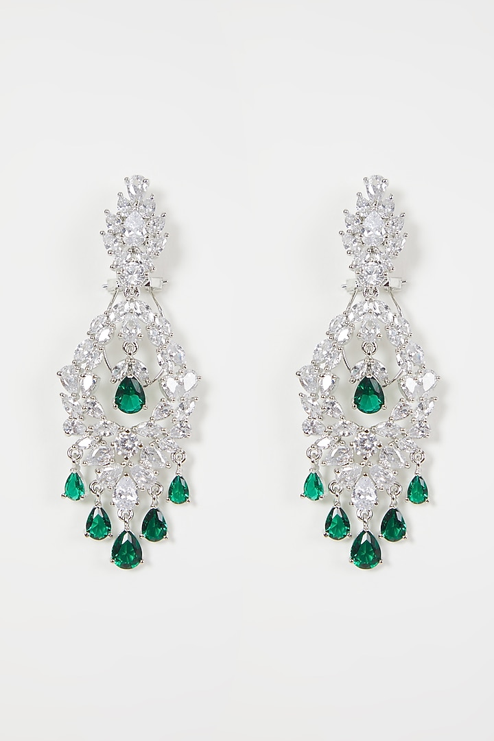 White Finish Green Stone & Diamond Earrings by Aster at Pernia's Pop Up Shop