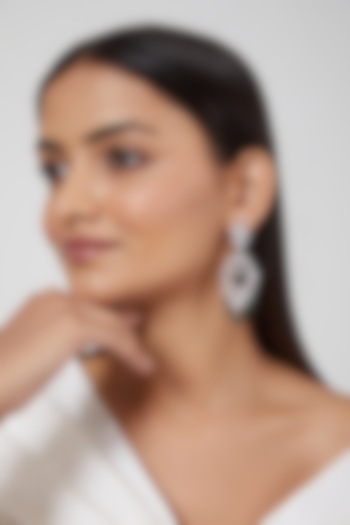 White Finish Green Stone & Diamond Earrings by Aster at Pernia's Pop Up Shop