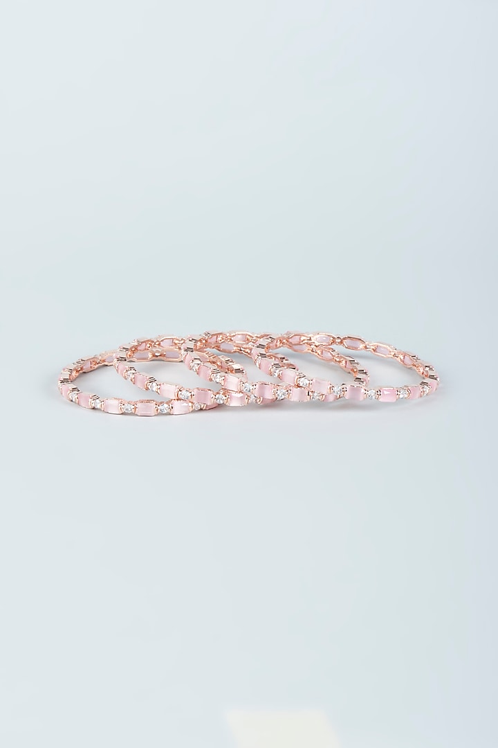 Rose Gold Finish Zircon & Pink Stone Bangles (Set of 4) by Aster at Pernia's Pop Up Shop