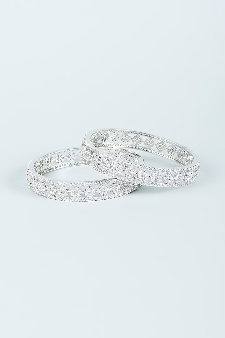 White Finish Zircon Bangles (Set of 2) by Aster at Pernia's Pop Up Shop