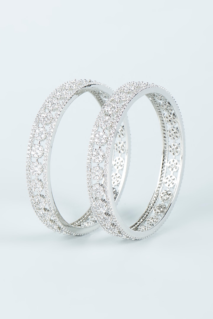 White Finish Zircon Bangles (Set of 2) by Aster at Pernia's Pop Up Shop