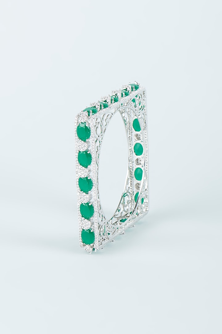 White Finish Green Zircon Bangle by Aster