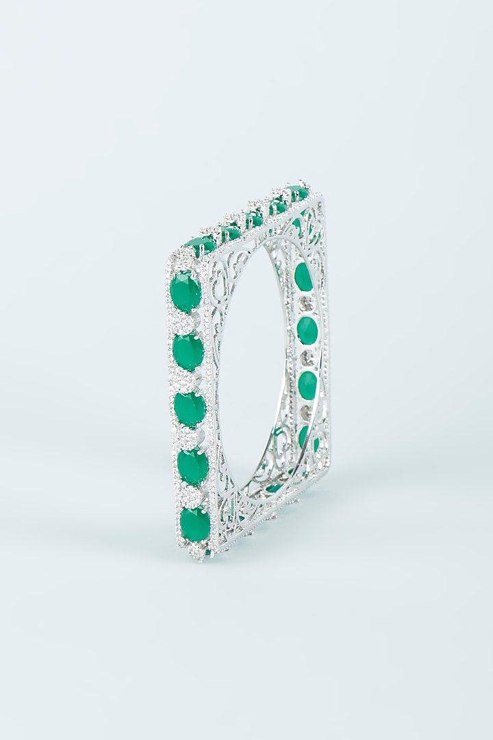 White Finish Green Zircon Bangle by Aster at Pernia's Pop Up Shop