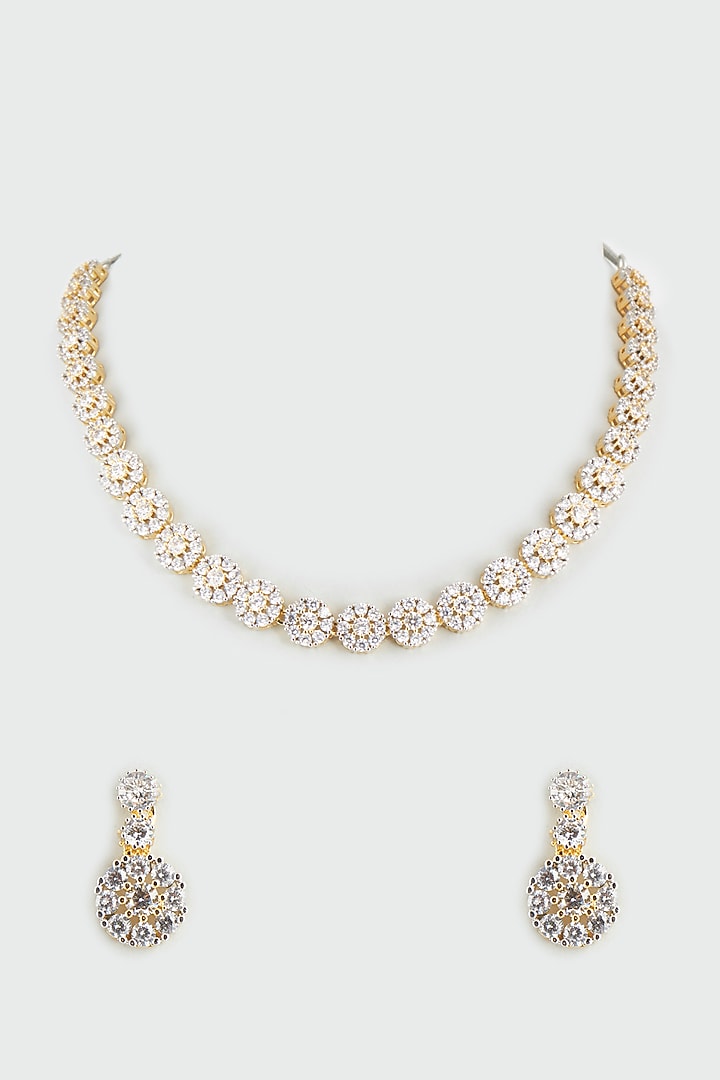 Gold Finish Faux Diamond Necklace Set Design by Aster at Pernia's Pop