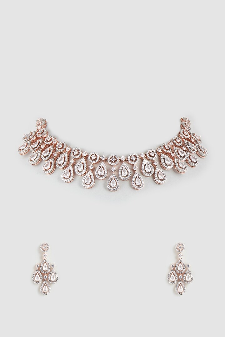 Rose Gold Finish Zircon Necklace Set by Aster at Pernia's Pop Up Shop