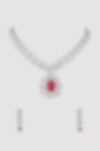 White Finish Zircon & Ruby Synthetic Stones Necklace Set by Aster at Pernia's Pop Up Shop