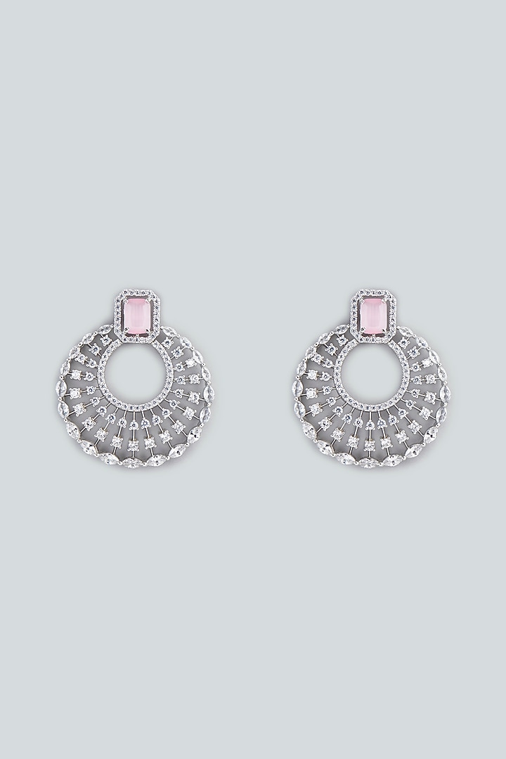 White Finish Zircon & Pink Stone Dangler Earrings by Aster at Pernia's Pop Up Shop