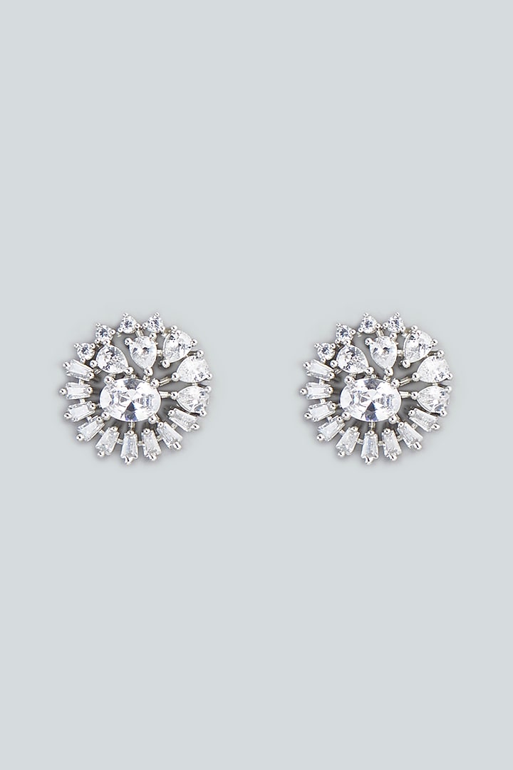 White Finish Zircon Stud Earrings by Aster at Pernia's Pop Up Shop