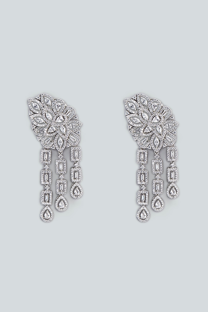 White Finish Zircon Dangler Earrings by Aster at Pernia's Pop Up Shop