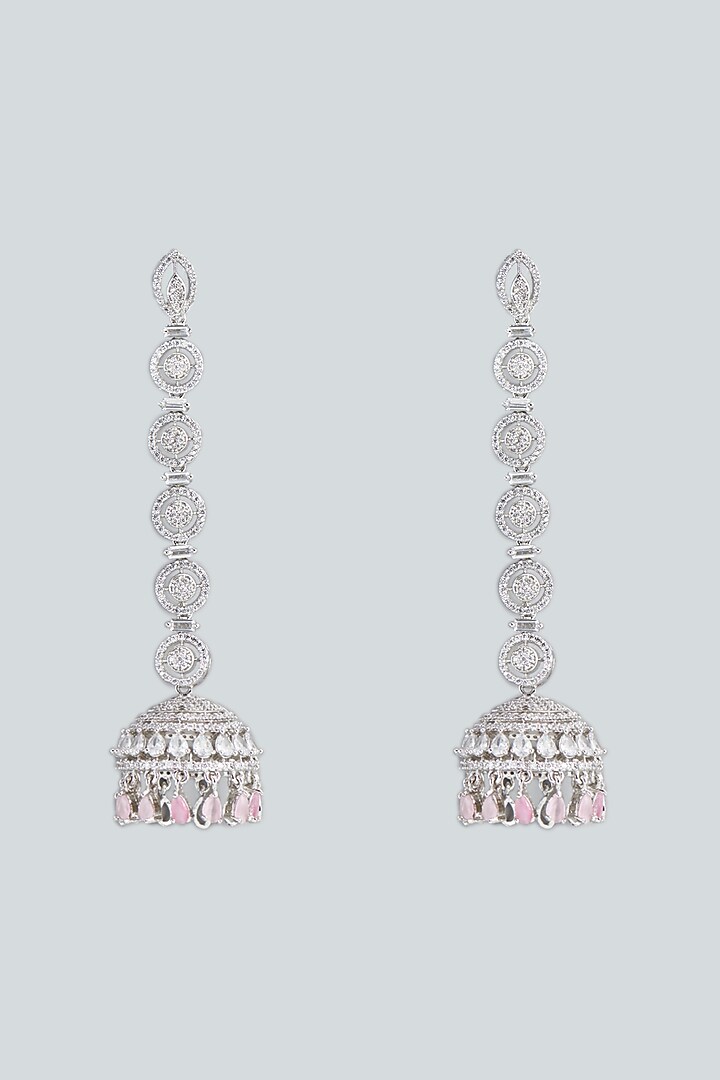 White Finish Zircon & Pink Stone Dangler Earrings by Aster at Pernia's Pop Up Shop