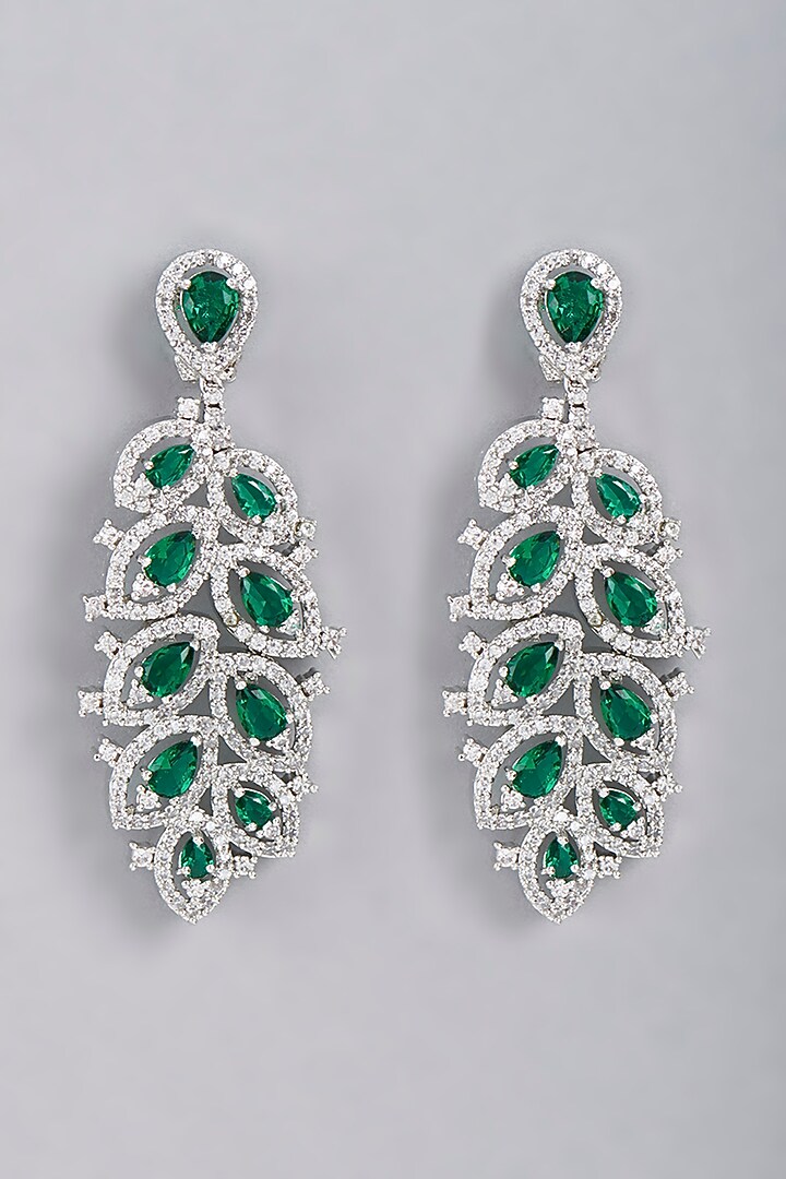 White Finish Green Stone Dangler Earrings by Aster at Pernia's Pop Up Shop