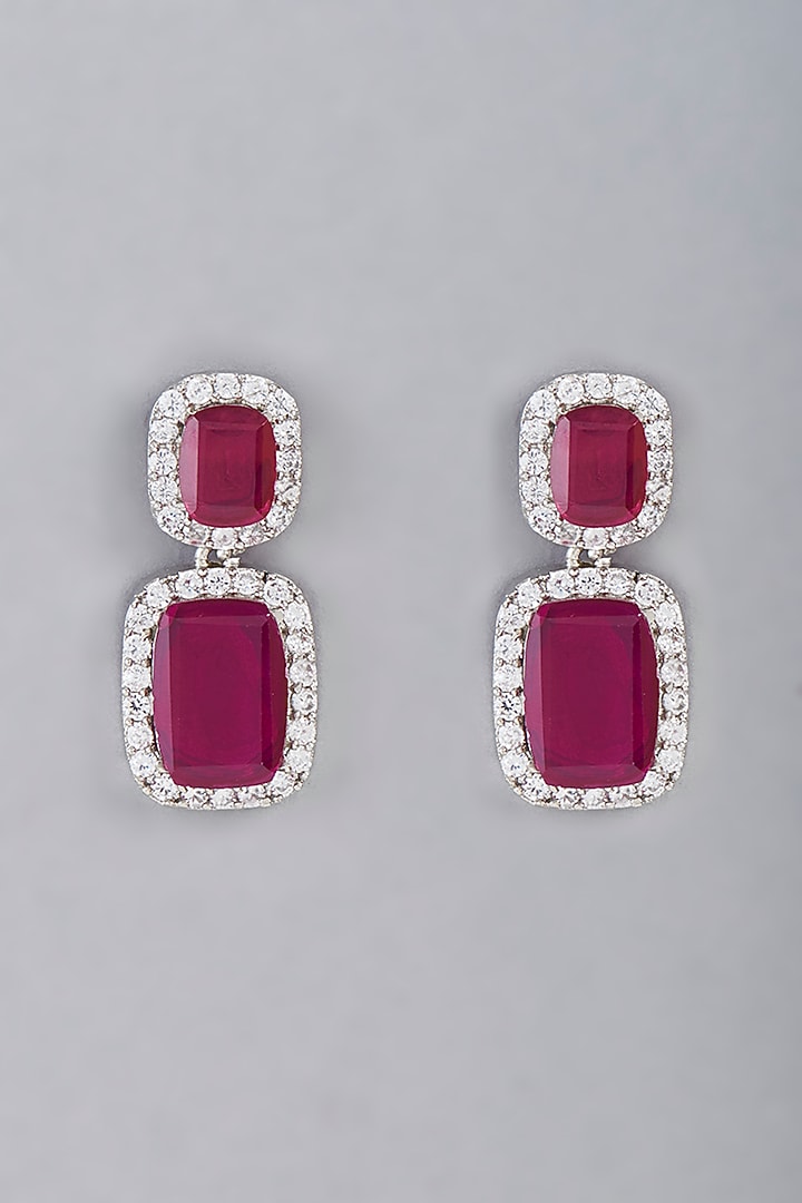 White Finish Red Synthetic Stone Dangler Earrings by Aster at Pernia's Pop Up Shop