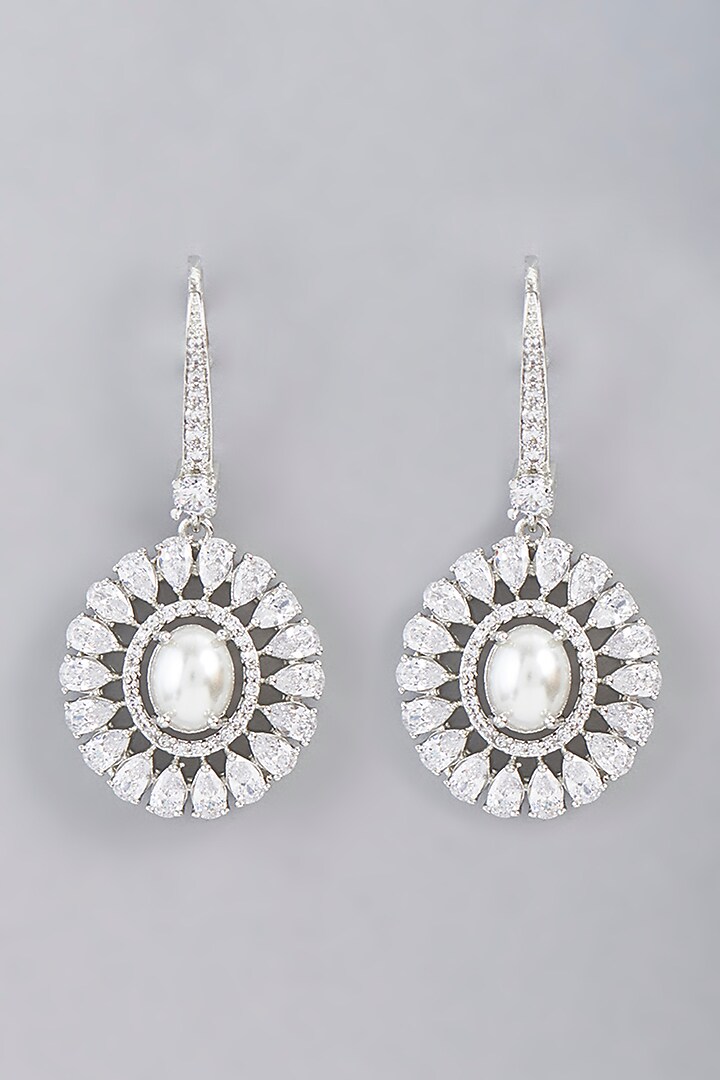 White Finish Zircon Dangler Earrings by Aster at Pernia's Pop Up Shop