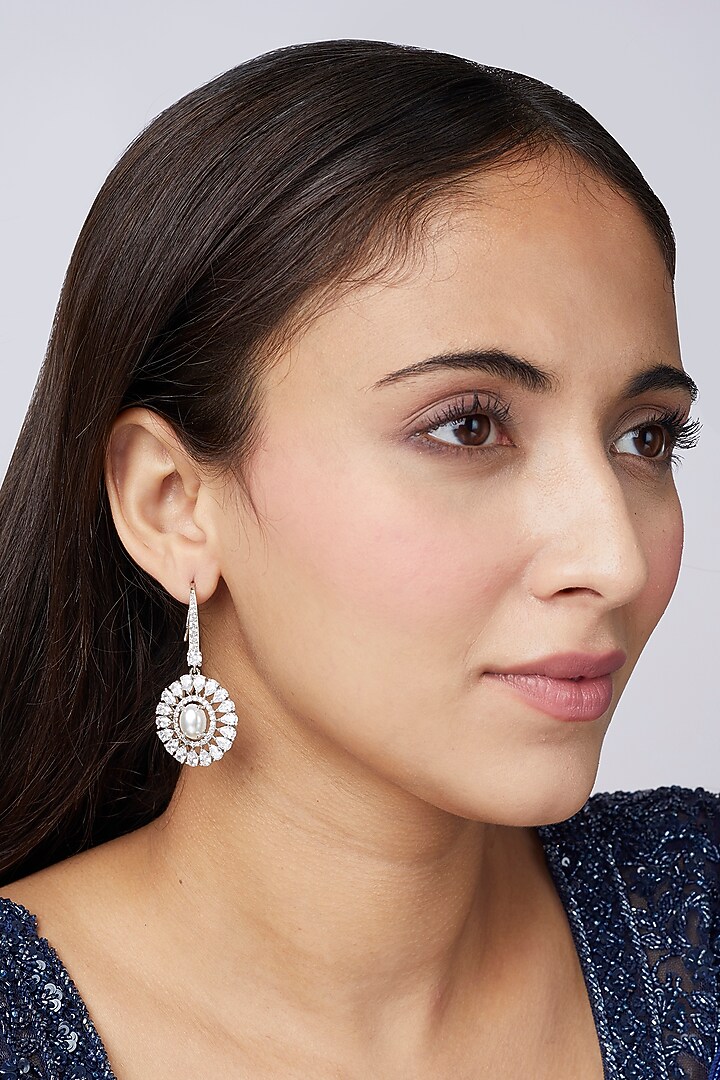 White Finish Zircon Dangler Earrings by Aster at Pernia's Pop Up Shop
