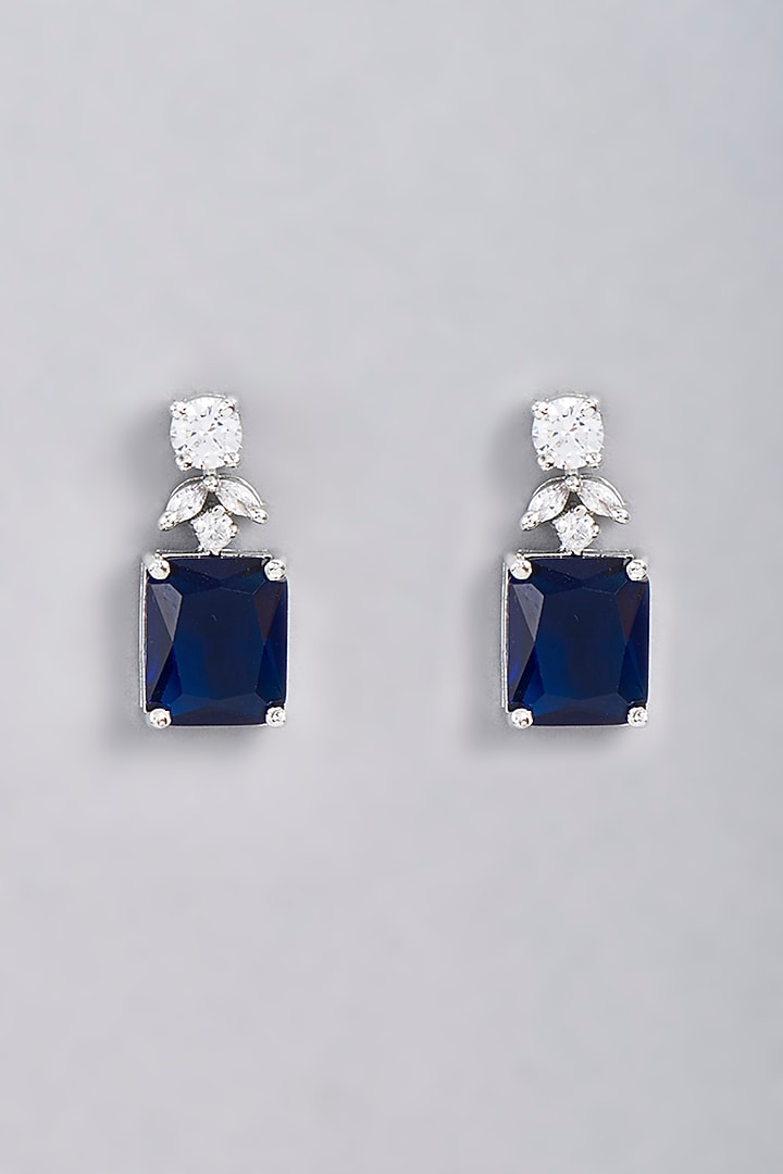 White Finish Blue Synthetic Stone Stud Earrings by Aster at Pernia's Pop Up Shop