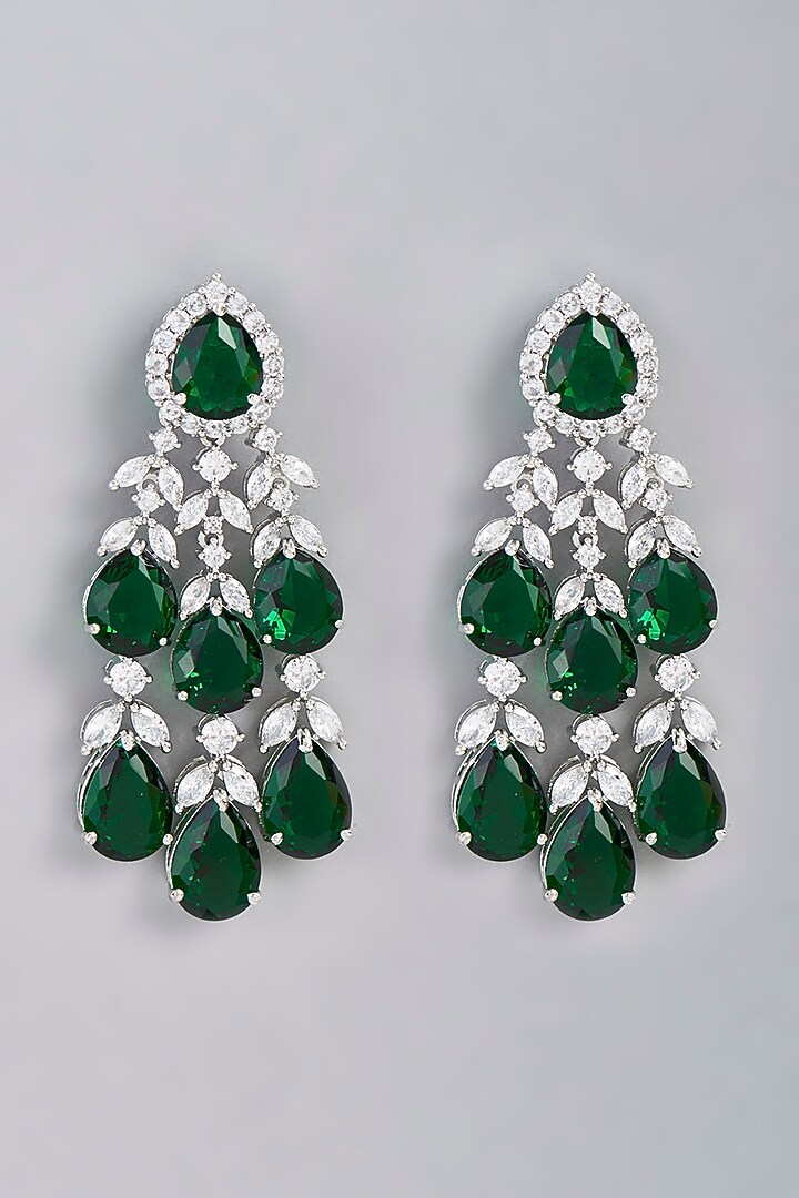 White Finish Green Synthetic Stone Dangler Earrings by Aster at Pernia's Pop Up Shop