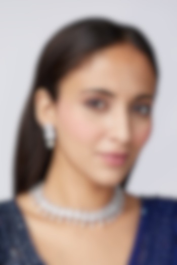 White Finish Faux Diamond & Pearl Choker Necklace Set by Aster at Pernia's Pop Up Shop