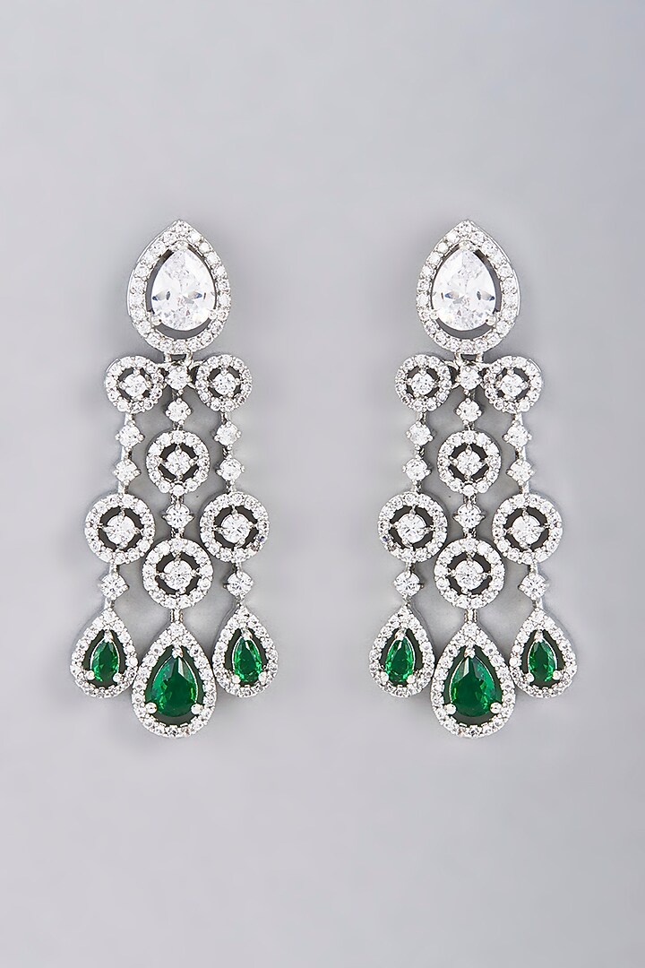 White Finish Faux Diamond & Green Stone Choker Necklace Set by Aster at Pernia's Pop Up Shop