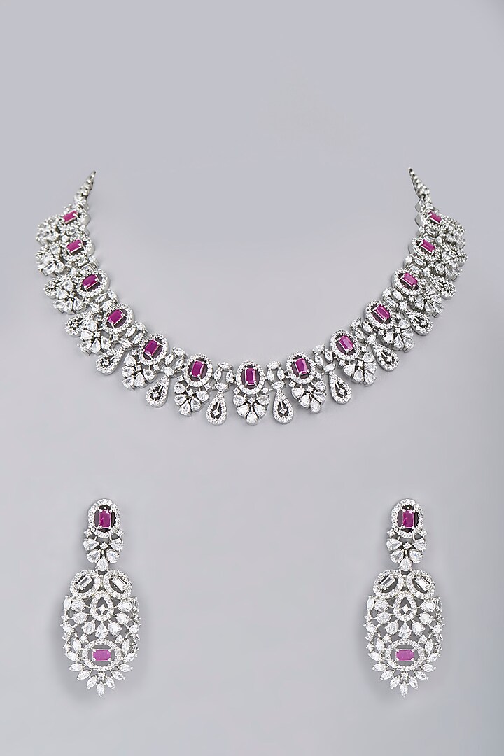 White Finish Red Stone Choker Necklace Set by Aster at Pernia's Pop Up Shop