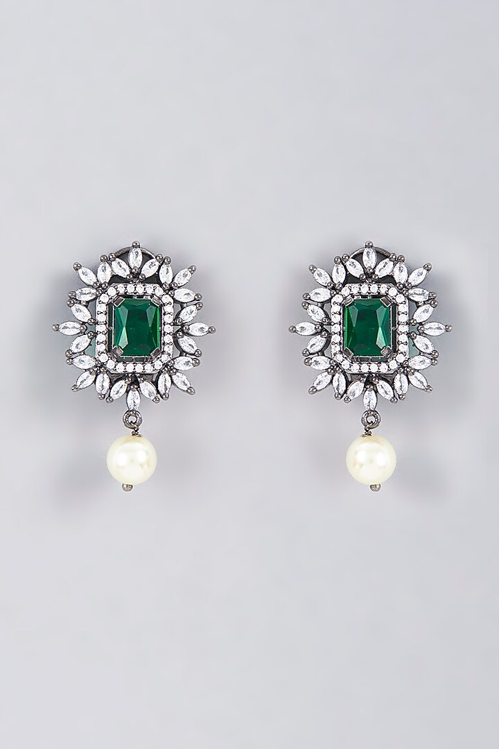 White Finish Green Stone & Pearl Necklace Set by Aster at Pernia's Pop Up Shop