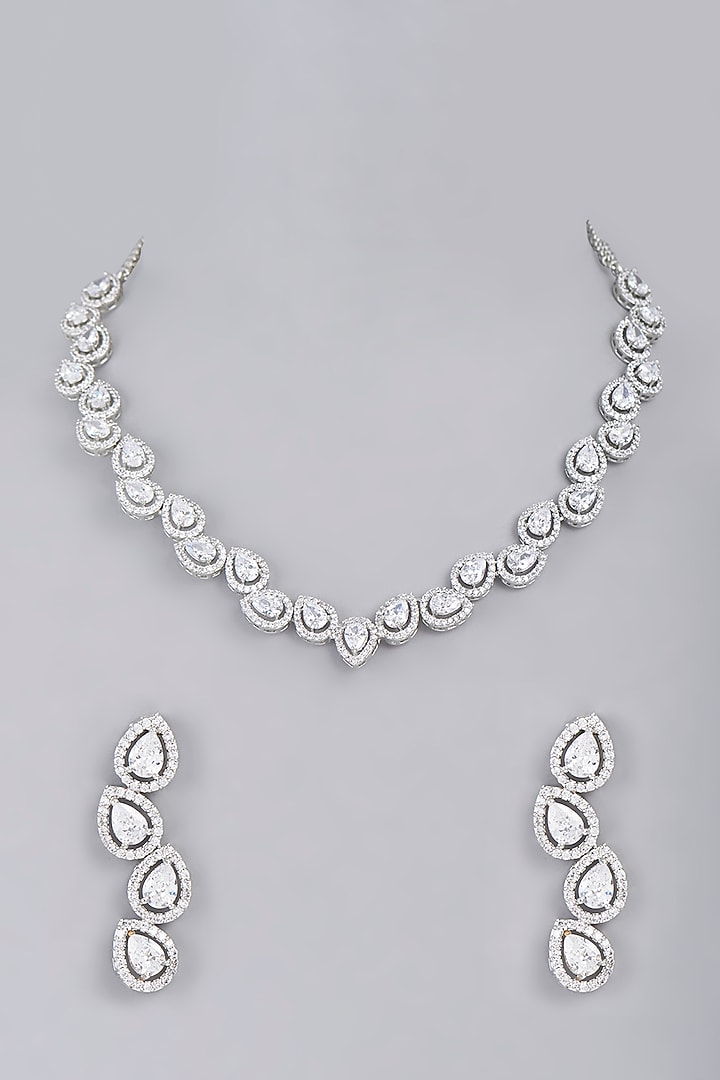 White Finish Faux Diamond Choker Necklace Set by Aster at Pernia's Pop Up Shop