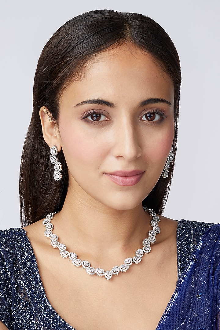 White Finish Faux Diamond Choker Necklace Set by Aster at Pernia's Pop Up Shop
