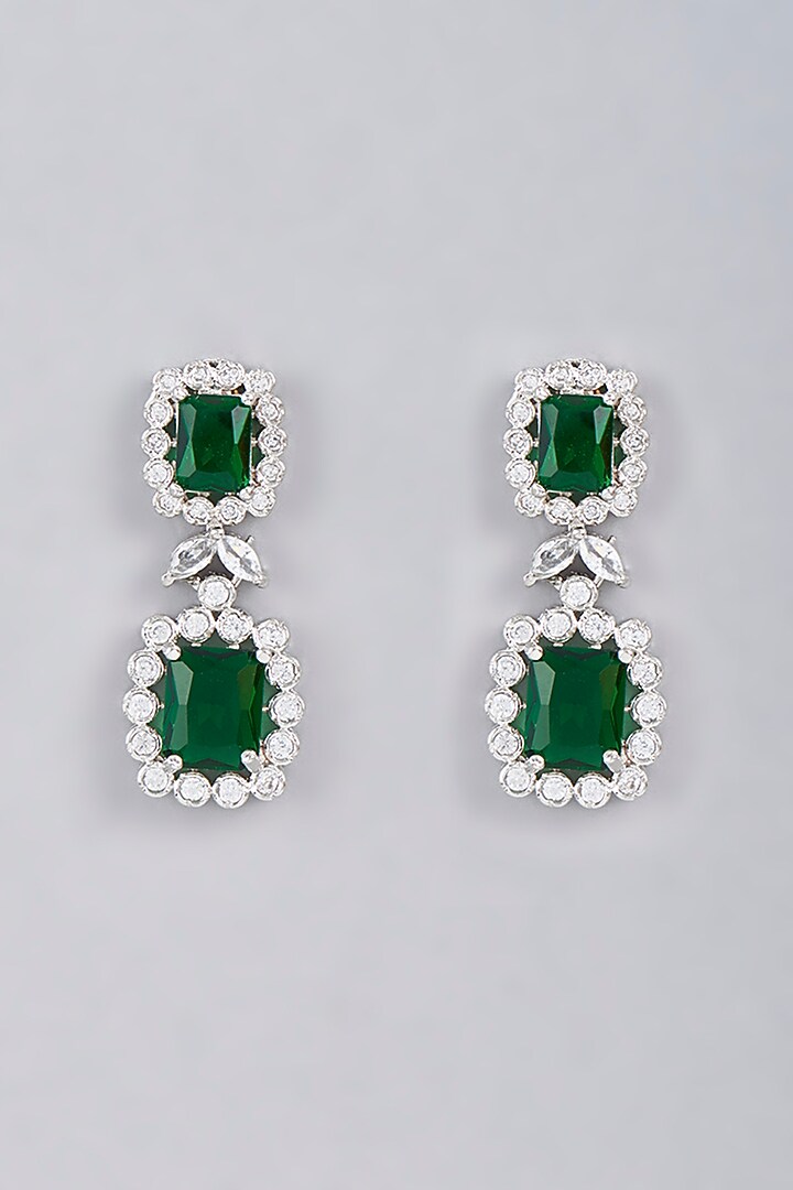 White Finish Green Stone Diamond Long Necklace Set by Aster at Pernia's Pop Up Shop