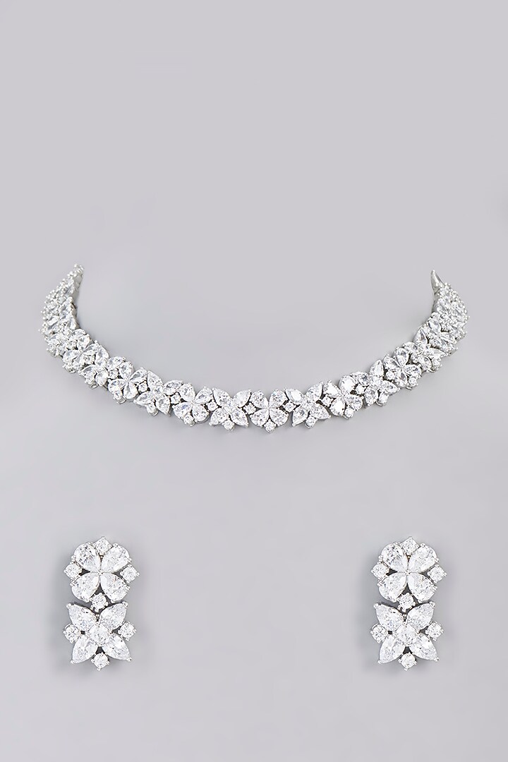 White Finish Faux Diamond Choker Necklace Set by Aster at Pernia's Pop Up Shop