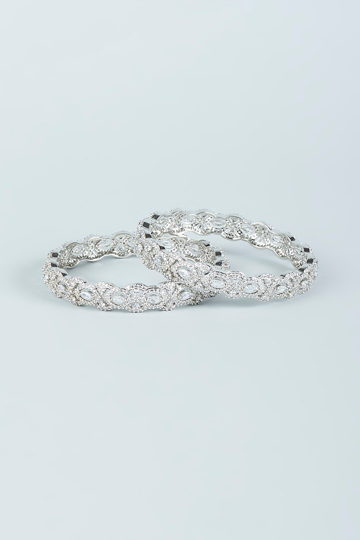 White Finish Faux Diamond Bangles (Set of 2) by Aster at Pernia's Pop Up Shop