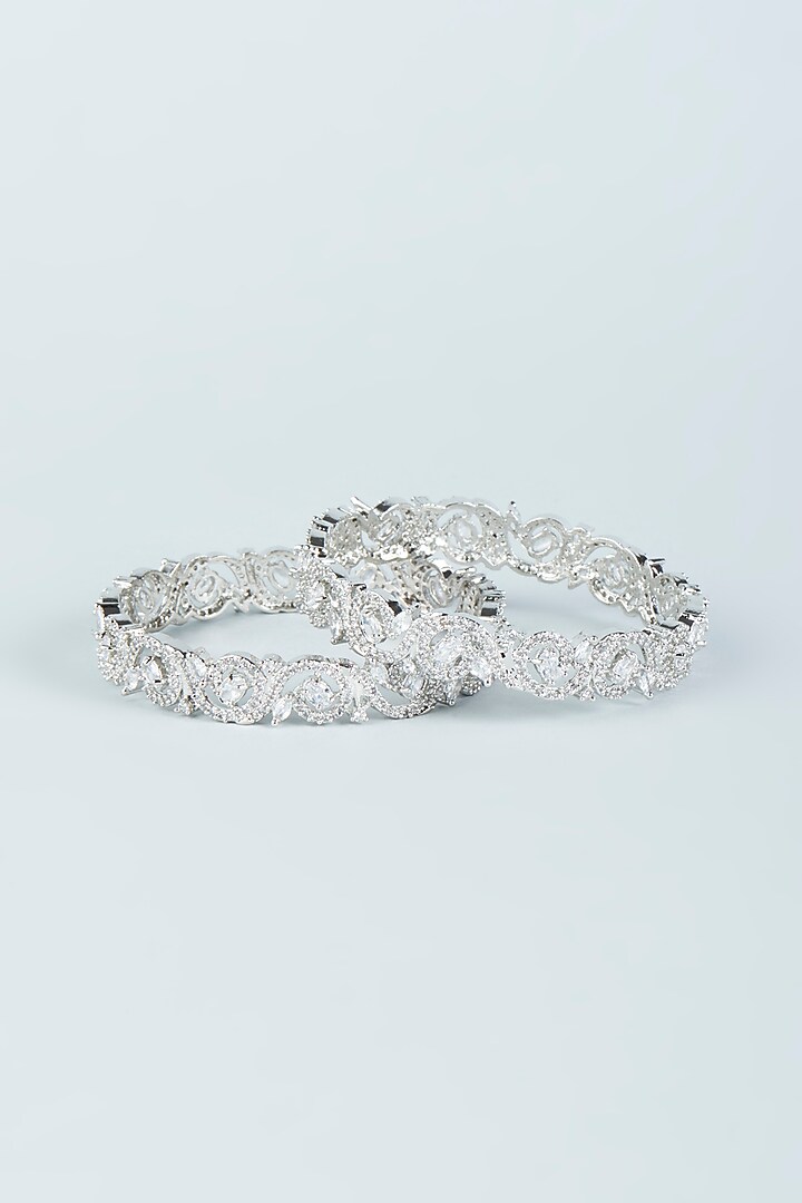 White Finish Zircon Bangles (Set of 2) by Aster at Pernia's Pop Up Shop