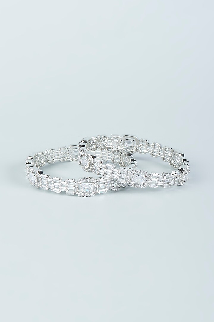 White Finish Zircon Bangles (Set of 2) by Aster at Pernia's Pop Up Shop