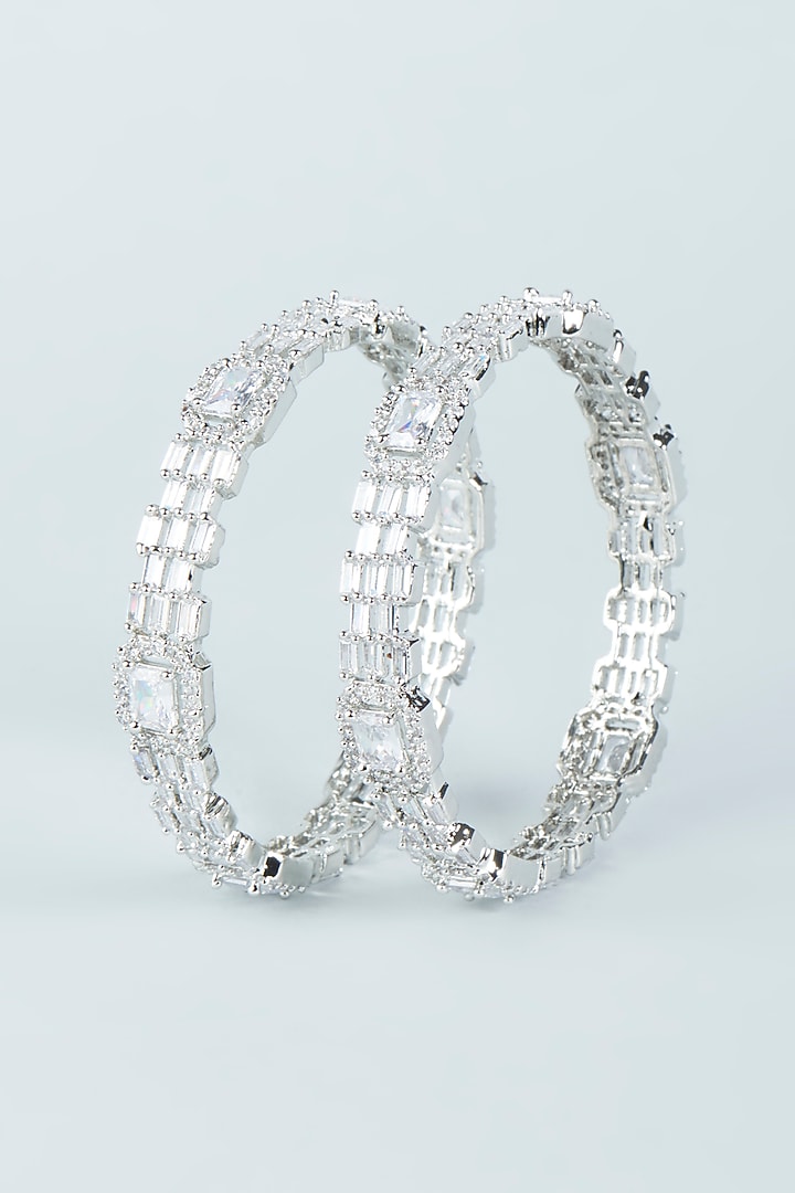 White Finish Zircon Bangles (Set of 2) by Aster at Pernia's Pop Up Shop