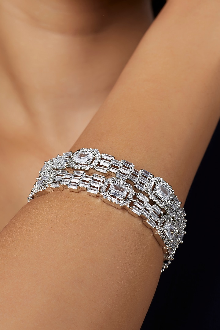 White Finish Zircon Bangles (Set of 2) by Aster at Pernia's Pop Up Shop