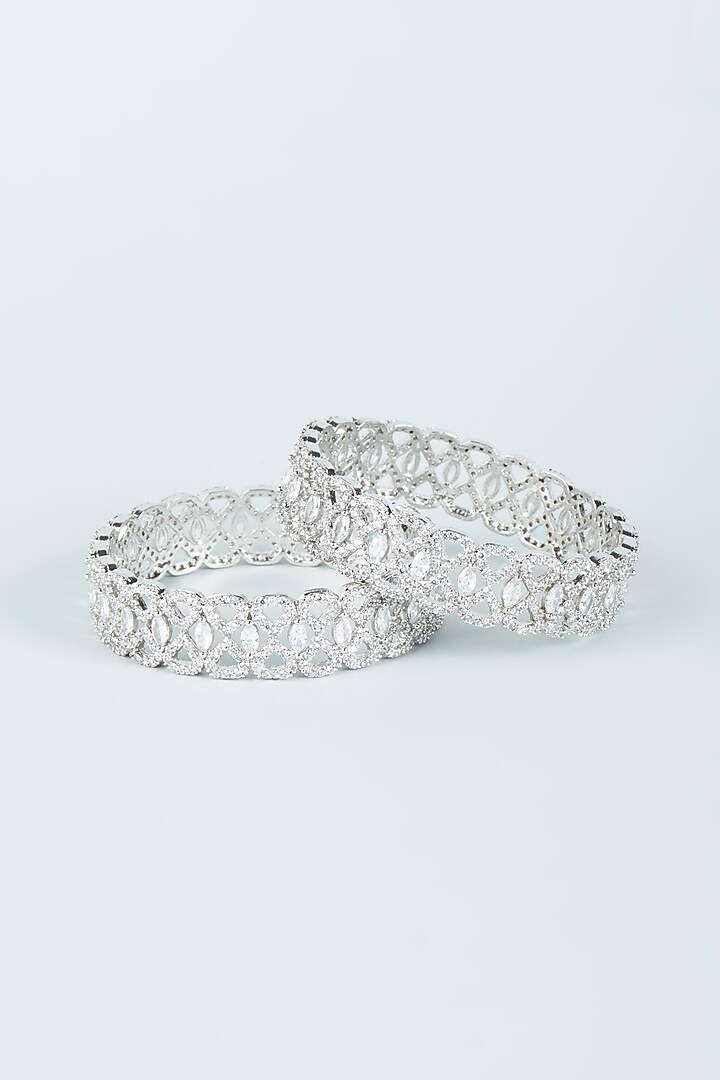 White Finish Faux Diamond Bangles (Set of 2) by Aster at Pernia's Pop Up Shop