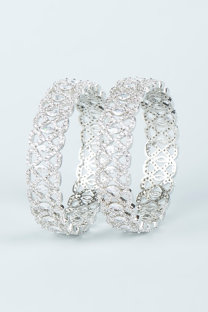 White Finish Faux Diamond Bangles (Set of 2) by Aster at Pernia's Pop Up Shop