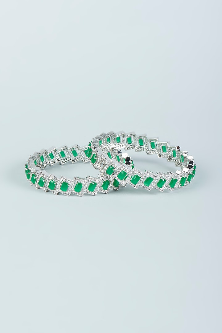 White Finish Green Zircon Bangles (Set of 2) by Aster at Pernia's Pop Up Shop