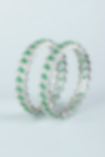 White Finish Green Zircon Bangles (Set of 2) by Aster