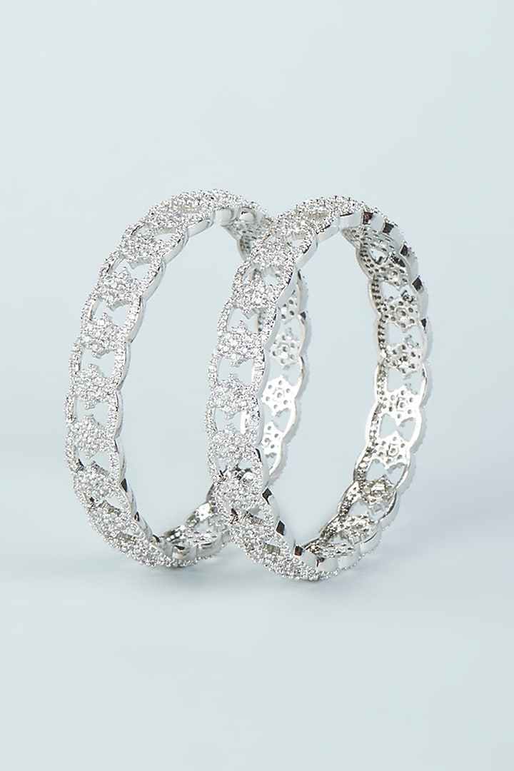 White Finish Zircon Bangles (Set of 2) by Aster at Pernia's Pop Up Shop