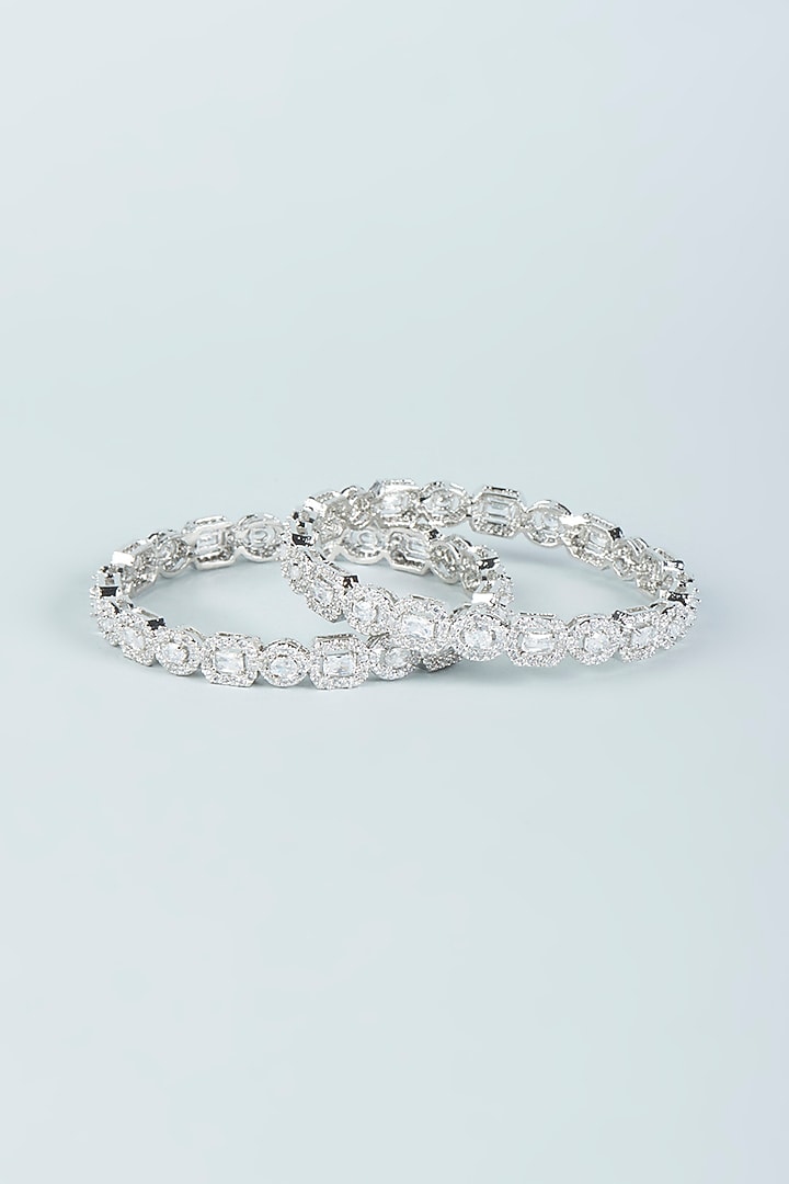 White Finish Zircon Bangles (Set of 2) by Aster at Pernia's Pop Up Shop