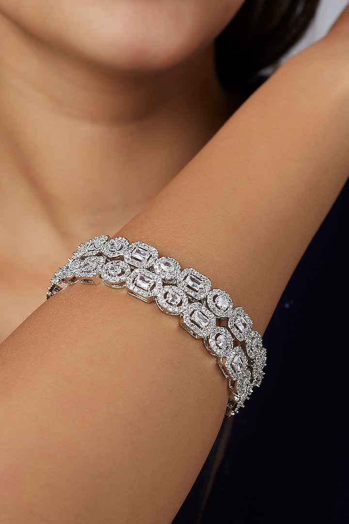 White Finish Zircon Bangles (Set of 2) by Aster at Pernia's Pop Up Shop