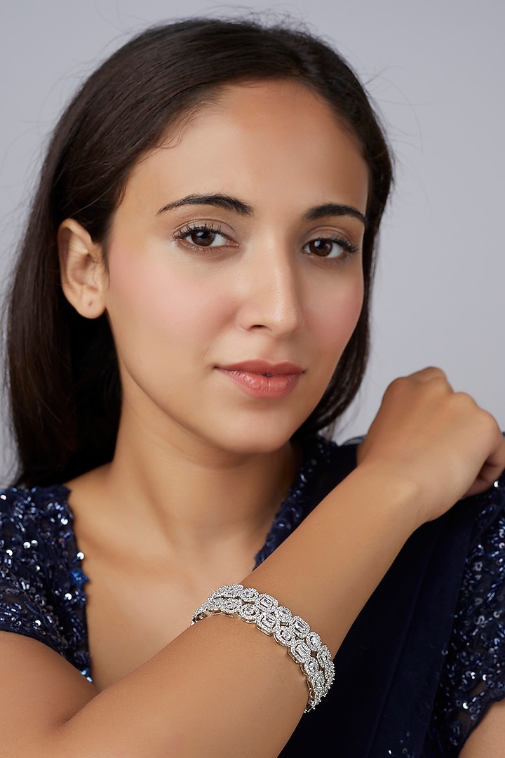 White Finish Zircon Bangles (Set of 2) by Aster at Pernia's Pop Up Shop
