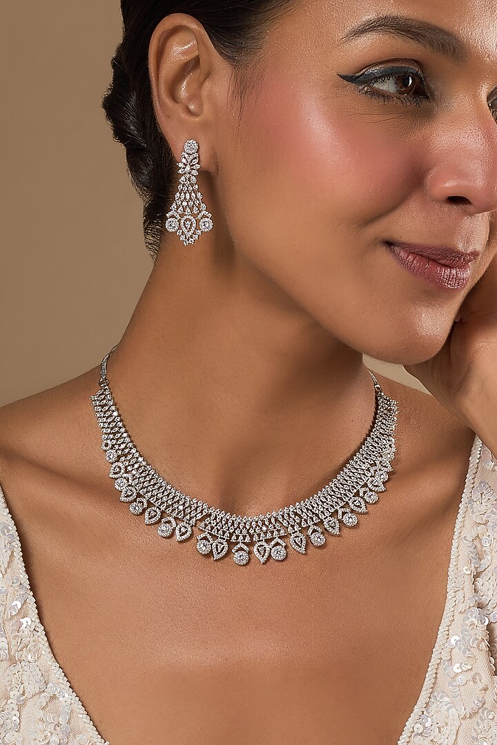 White Finish Zircon Necklace Set by Aster at Pernia's Pop Up Shop