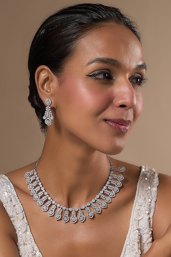 White Finish Zircon Necklace Set by Aster at Pernia's Pop Up Shop