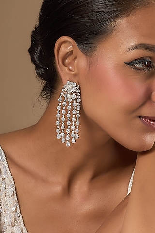 White Finish Zircon Dangler Earrings by Aster