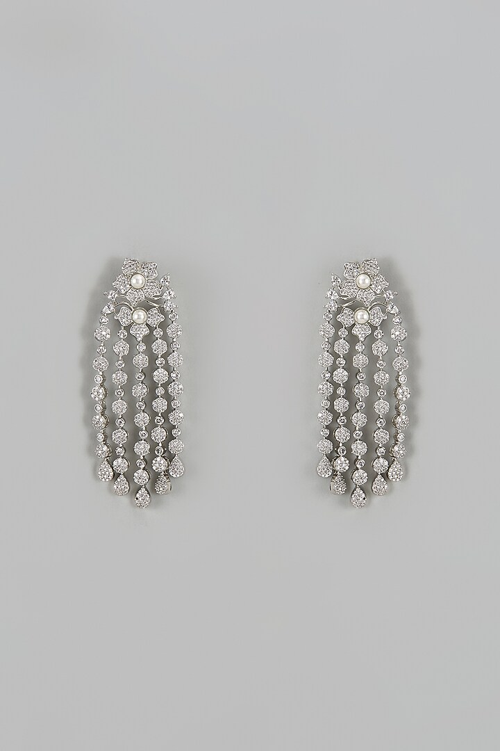 White Finish Zircon Dangler Earrings by Aster at Pernia's Pop Up Shop